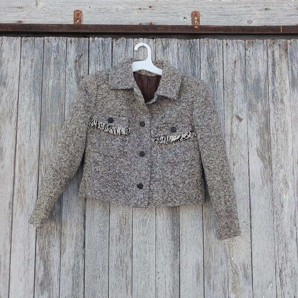 VTG Alexon Wool Jacket Blazer Tweed 1980's Made In England Womens Sz Small Gray